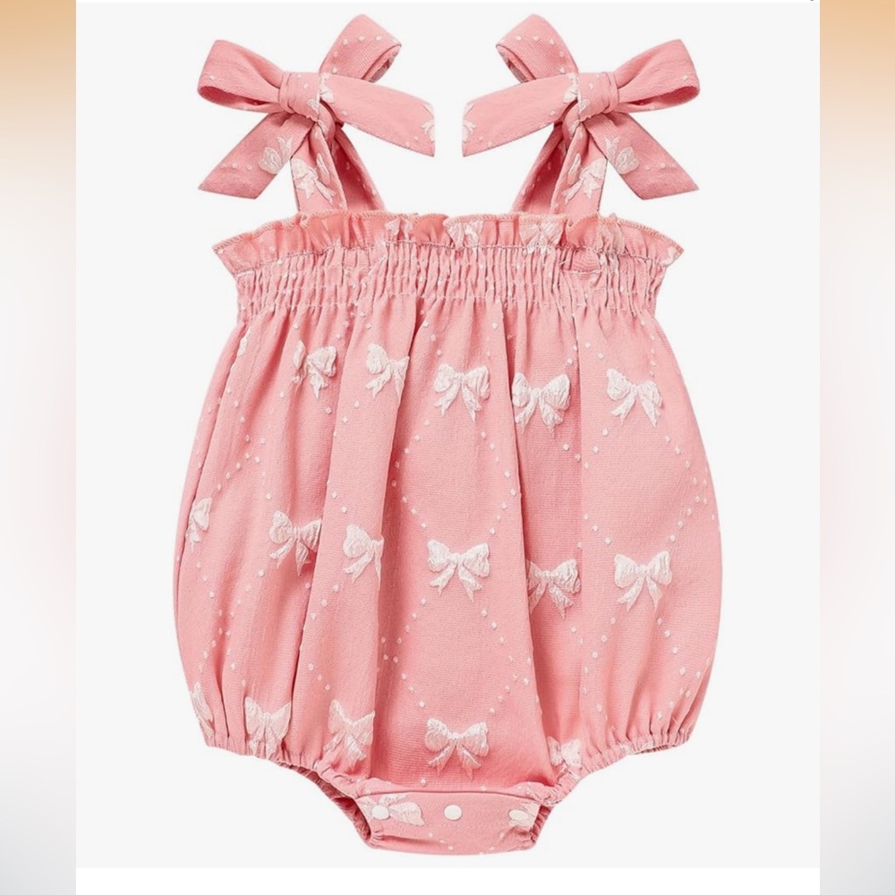 Pink Baby Romper with Bow Details